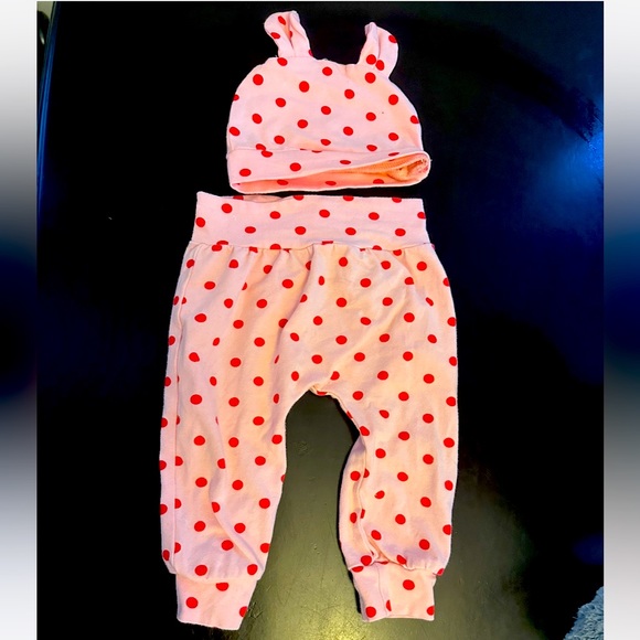 Other - Red polka dot pants and bunny Beenie -9M